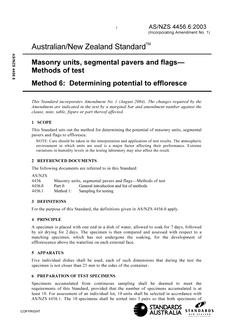 AS/NZS 4456.6: 09/25/2003 Masonry units, segmental pavers and flags – Methods of test, Method 6: Determining potential to effloresce