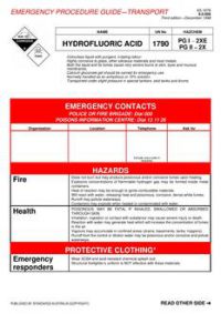 AS 1678.8.0.008: 12/05/1998 Emergency procedure guide – Transport – Hydrofluoric acid