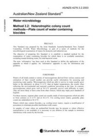 AS/NZS 4276.3.2: 03/18/2003 Water microbiology, Method 3.2: Heterotrophic colony count methods – Plate count of water containing biocides