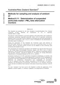AS/NZS 3580.9.11: 07/18/2016 Methods for sampling and analysis of ambient air, Method 9.11: Determination of suspended particulate matter – PM 10 beta attenuation monitors