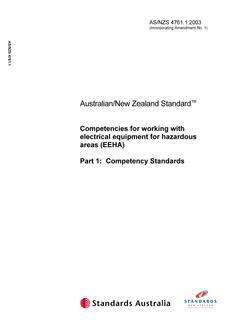 AS/NZS 4761.1: 01/21/2003 Competencies for working with electrical equipment for hazardous areas (EEHA), Part 1: Competency Standards