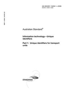 AS ISO IEC 15459.1: 12/27/2006 Information technology – Unique identifiers, Part 1: Unique identifiers for transport units
