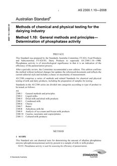 AS 2300.1.10: 08/26/2008 Methods of chemical and physical testing for the dairying industry, Method 1.10: General methods and principles – Determination of phosphatase activity