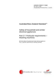 AS/NZS 3350.2.7: 10/05/1995 Safety of household and similar electrical appliances, Part 2.7: Particular requirements – Washing machines