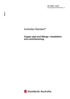 AS 4809: 01/01/2003 Copper pipe and fittings – Installation and commissioning