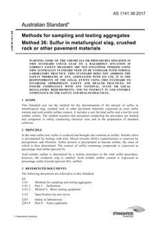 AS 1141.36: 02/27/2017 Methods for sampling and testing aggregates, Method 36: Sulfur in metallurgical slag, crushed rock or other pavement materials