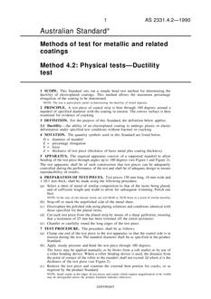 AS 2331.4.2: 03/11/1990 Methods of test for metallic and related coatings, Method 4.2: Physical tests – Ductility test