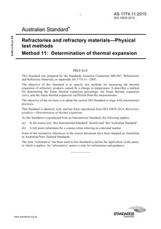AS 1774.11: 11/13/2015 Refractories and refractory materials – Physical test methods, Method 11: Determination of thermal expansion