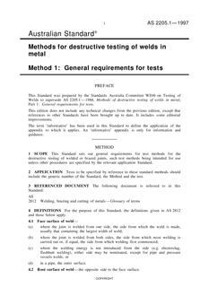 AS 2205.1: 01/01/1997 Methods for destructive testing of welds in metal – General requirements for tests
