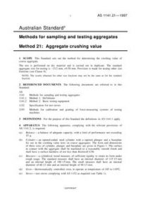 AS 1141.21: 05/05/1997 Methods for sampling and testing aggregates, Method 21: Aggregate crushing value