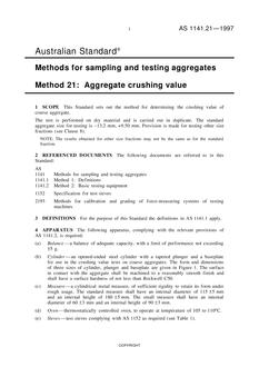 AS 1141.21: 05/05/1997 Methods for sampling and testing aggregates, Method 21: Aggregate crushing value