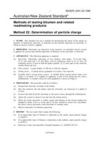 AS/NZS 2341.22: 05/05/1996 Methods of testing bitumen and related roadmaking products, Method 22: Determination of particle charge