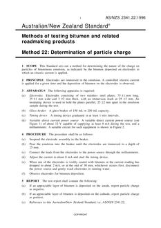 AS/NZS 2341.22: 05/05/1996 Methods of testing bitumen and related roadmaking products, Method 22: Determination of particle charge