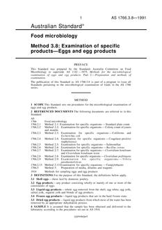 AS 1766.3.8: 01/01/1991 Food microbiology, Method 3.8: Examination of specific products – Eggs and egg products