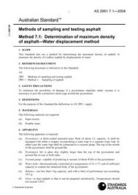 AS 2891.7.1: 01/30/2004 Methods of sampling and testing asphalt – Determination of maximum density of asphalt – Water displacement method
