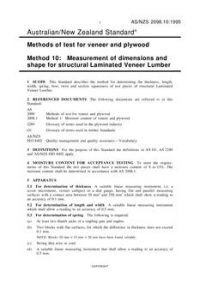 AS/NZS 2098.10: 12/05/1995 Methods of test for veneer and plywood, Method 10: Measurement of dimensions and shape for structural Laminated Veneer Lumber