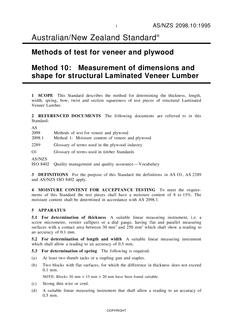 AS/NZS 2098.10: 12/05/1995 Methods of test for veneer and plywood, Method 10: Measurement of dimensions and shape for structural Laminated Veneer Lumber