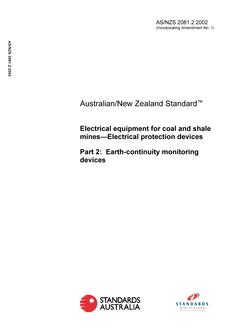 AS/NZS 2081.2: 08/12/2002 Electrical equipment for coal and shale mines – Electrical protection devices, Part 2: Earth-continuity monitoring devices