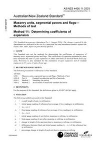 AS/NZS 4456.11: 09/25/2003 Masonry units, segmental pavers and flags – Methods of test, Method 11: Determining coefficients of expansion