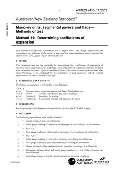 AS/NZS 4456.11: 09/25/2003 Masonry units, segmental pavers and flags – Methods of test, Method 11: Determining coefficients of expansion