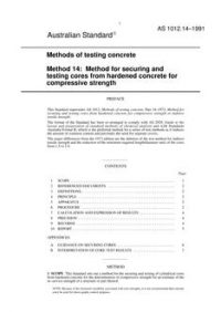 AS 1012.14: 01/01/1991 Methods of testing concrete, Part 14: Method for securing and testing cores from hardened concrete for compressive strength