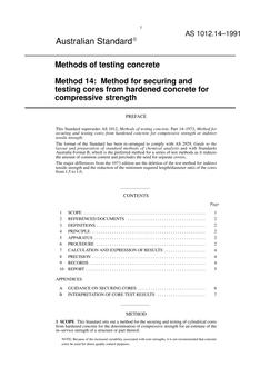 AS 1012.14: 01/01/1991 Methods of testing concrete, Part 14: Method for securing and testing cores from hardened concrete for compressive strength