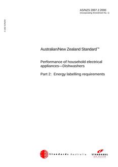 AS/NZS 2007.2: 03/31/2000 Performance of household electrical appliances – Dishwashers, Part 2: Energy labelling requirements