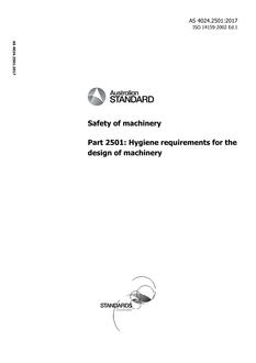 AS 4024.2501: 09/18/2017 Safety of machinery, Part 2501: Hygiene requirements for the design of machinery
