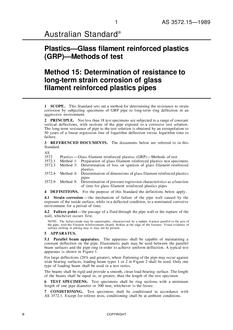AS 3572.15: 12/31/1988 Plastics – Glass filament reinforced plastics (GRP) – Methods of test, Method 15: Determination of resistance to long-term strain corrosion of glass filament reinforced plastics pipes
