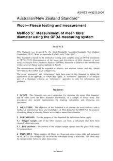 AS/NZS 4492.5: 02/18/2000 Wool-Fleece testing and measurement, Method 5: Measurement of mean fibre diameter using the OFDA measuring system