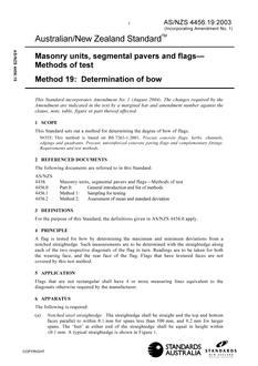 AS/NZS 4456.19: 09/25/2003 Masonry units, segmental pavers and flags – Methods of test, Method 19: Determination of bow