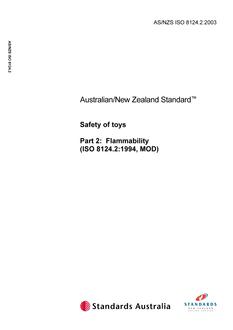 AS/NZS ISO 8124.2: 04/15/2002 Safety of toys, Part 2: Flammability (ISO 8124.2:1994, MOD)