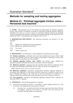 AS 1141.41: 01/01/1999 Methods for sampling and testing aggregates, Method 41: Polished aggregate friction value – Horizontal bed machine