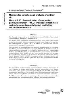 AS/NZS 3580.9.13: 04/26/2013 Methods for sampling and analysis of ambient air, Method 9.13: Determination of suspended particulate matter – PM2.5 continuous direct mass method using a tapered element oscillating microbalance monitor