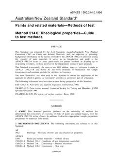 AS/NZS 1580.214.0: 11/05/1996 Paints and related materials – Methods of test, Method 214.0: Rheological properties – Guide to test methods