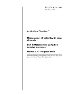 AS 3778.4.1: 09/23/1991 Measurement of water flow in open channels Part 4: Measurement using flow gauging structures, Method 4.1: Thin-plate weirs