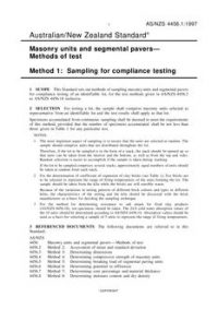 AS/NZS 4456.1: 04/05/1997 Masonry units and segmental pavers – Methods of test, Method 1: Sampling for compliance testing