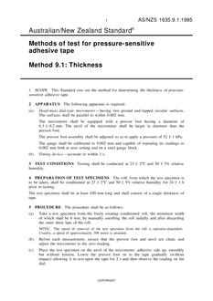AS/NZS 1635.9.1: 03/05/1995 Methods of test for pressure-sensitive adhesive tape, Method 9.1: Thickness