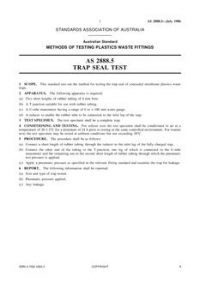 AS 2888.5: 01/01/1986 Methods of testing plastics waste fittings – Trap seal test