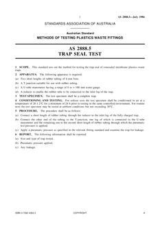 AS 2888.5: 01/01/1986 Methods of testing plastics waste fittings – Trap seal test
