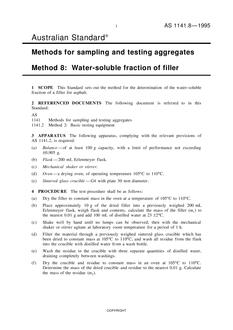 AS 1141.8: 01/01/1995 Methods for sampling and testing aggregates – Water-soluble fraction of filler