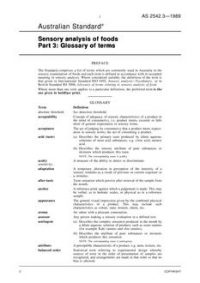 AS 2542.3: 10/12/1989 Sensory analysis of foods – Glossary of terms