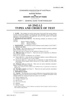 AS 2542.1.2: 01/01/1984 Sensory analysis of foods – General guide to methodology – Types and choice of test AS 2542.1.2: 01/01/1984 Sensory analysis of foods – General guide to methodology – Types and choice of test