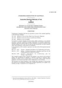 AS 1683.20: 12/31/1979 Methods of test for rubber, Method 20: Standard temperatures, humidities and times for conditioning and testing test pieces AS 1683.20: 12/31/1979 Methods of test for rubber, Method 20: Standard temperatures, humidities and times for conditioning and testing test pieces