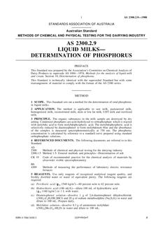 AS 2300.2.9: 12/31/1987 Methods of chemical and physical testing for the dairying industry, Method 2.9: Liquid milks – Determination of phosphorus