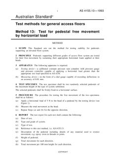 AS 4155.13: 01/01/1993 Test methods for general access floors, Method 13: Test for pedestal free movement by horizontal load