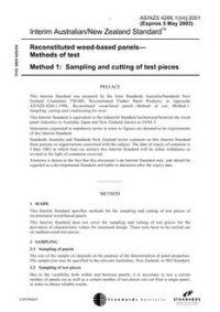 AS/NZS 4266.1(INT): 05/05/2001 Reconstituted wood-based panels – Methods of test, Method 1: Sampling and cutting of test pieces