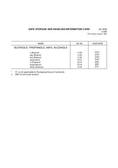 AS 2508.3.006: 01/01/1995 Safe storage and handling information card – Butanols, propanols, amyl alcohols