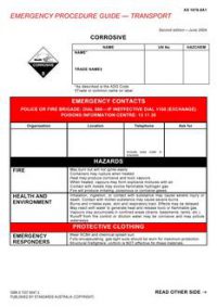 AS 1678.8A1: 06/03/2004 Emergency procedure guide – Transport, Part 8A1: Corrosive