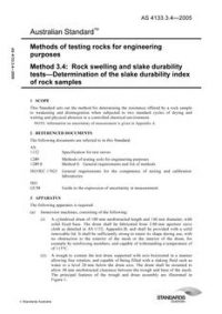 AS 4133.3.4: 12/13/2005 Methods of testing rocks for engineering purposes, Method 3.4: Rock swelling and slake durability tests – Determination of the slake durability index of rock samples